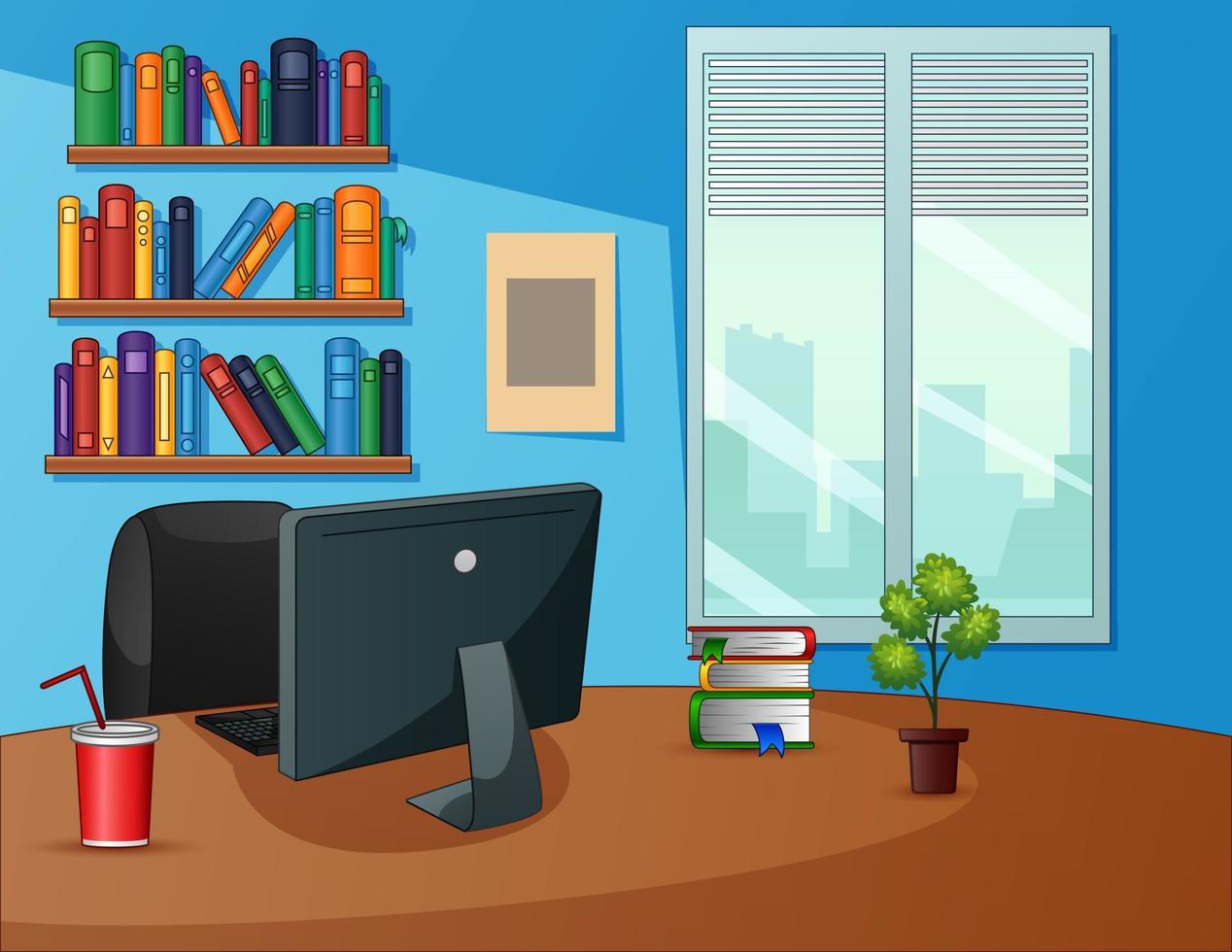 A cozy home office desk with computer vector