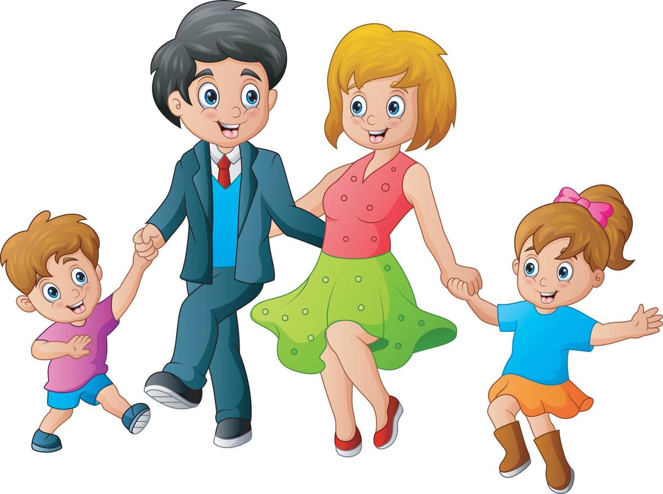 ilustración de dibujos animados de una familia feliz bailando vector
