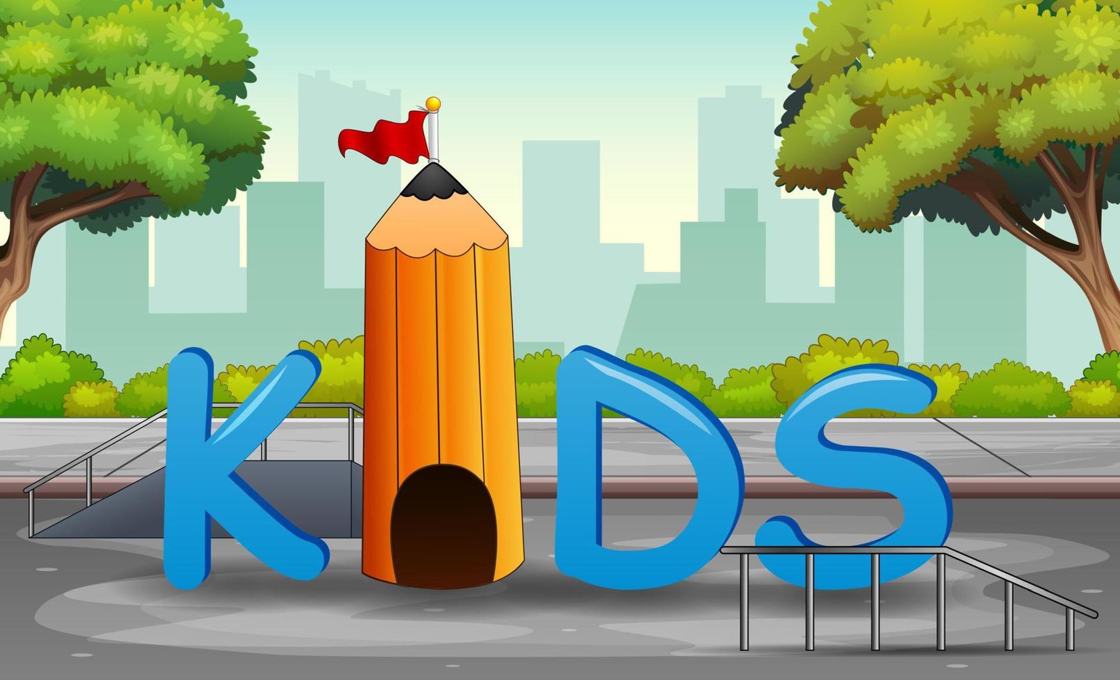 The Kids lettering in the city park background vector