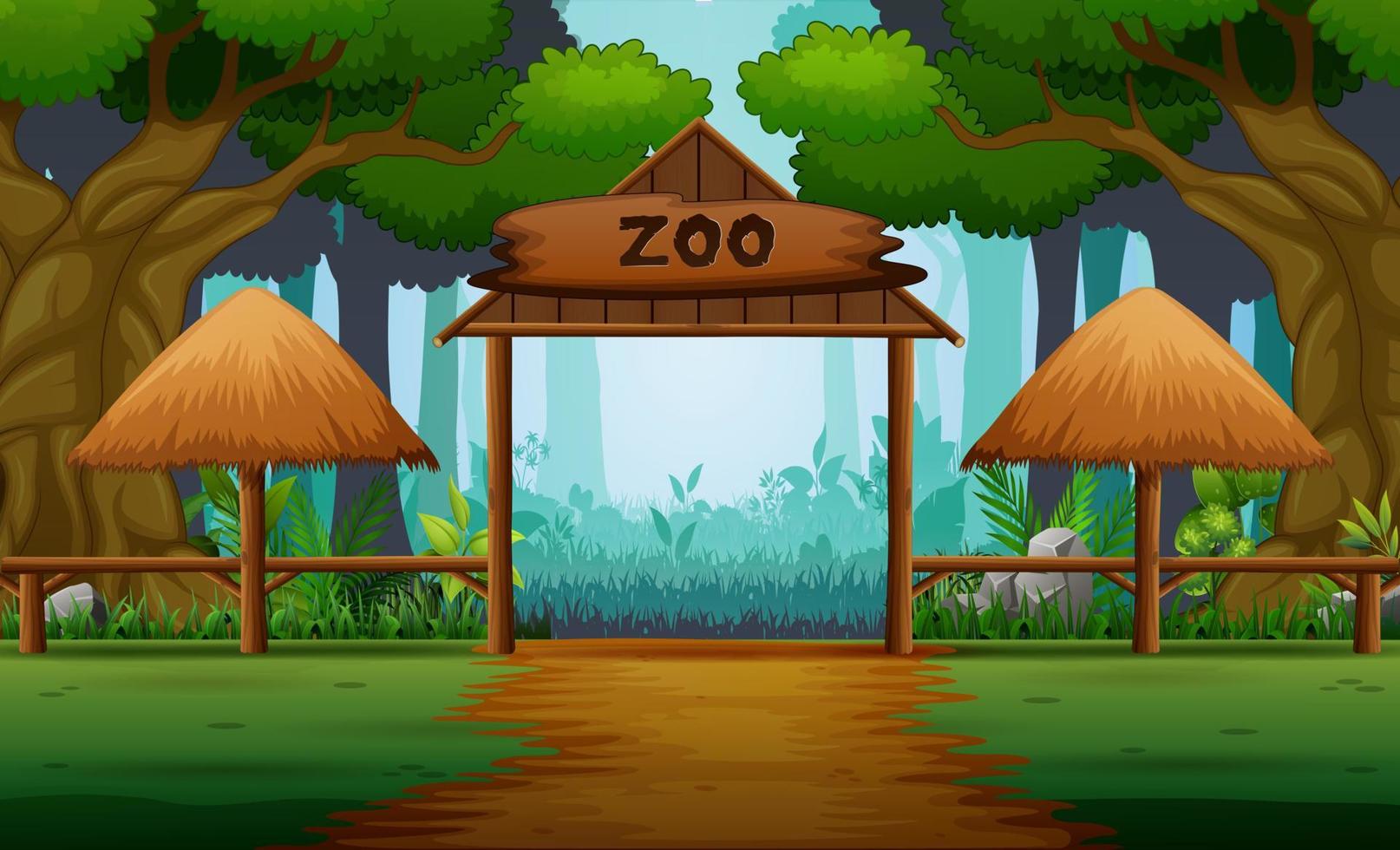 Scene with zoo entrance in forest background vector