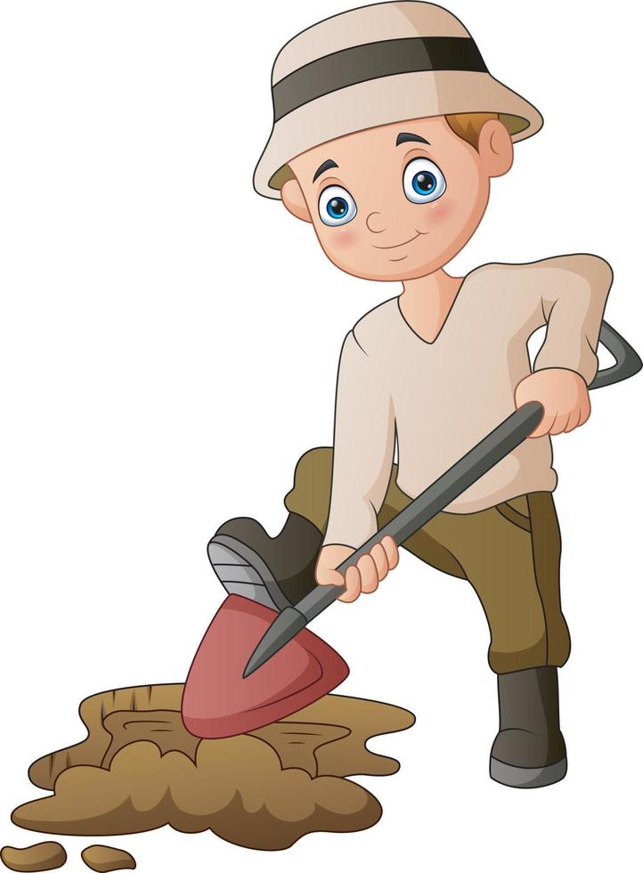 The man dug the ground with a shovel vector