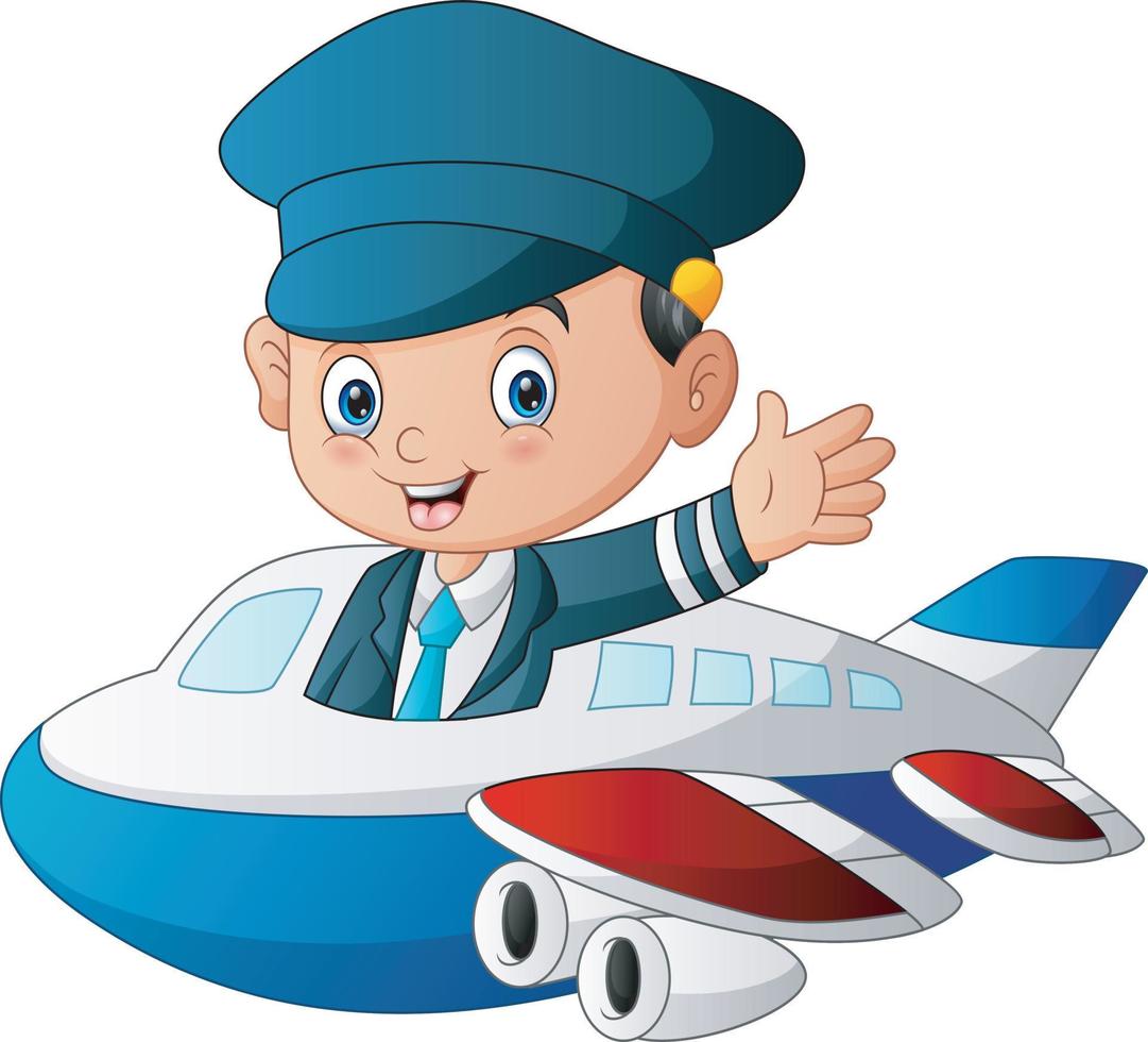 Illustration of pilot flying an airplane on white background vector