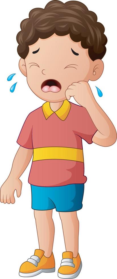 Illustration of a young boy crying on a white background vector