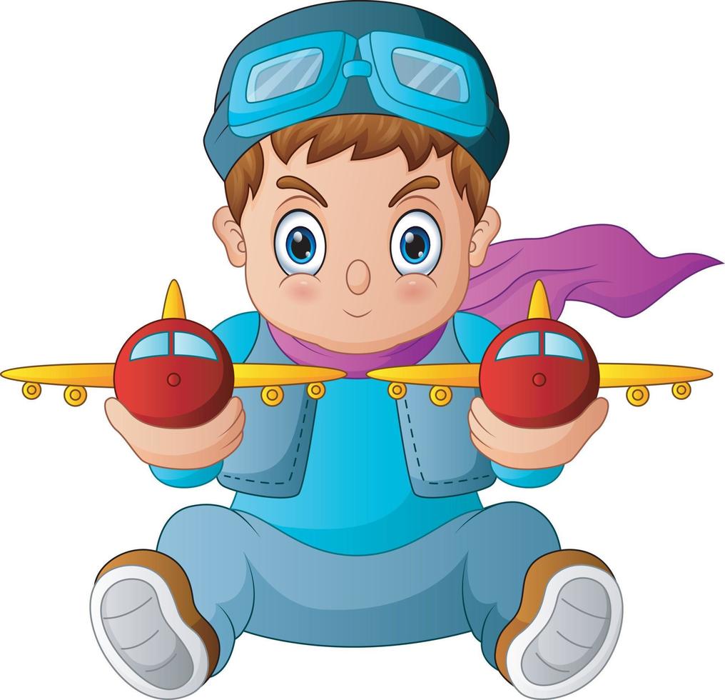Cartoon little boy playing with toy airplane 6732224 Vector Art at Vecteezy