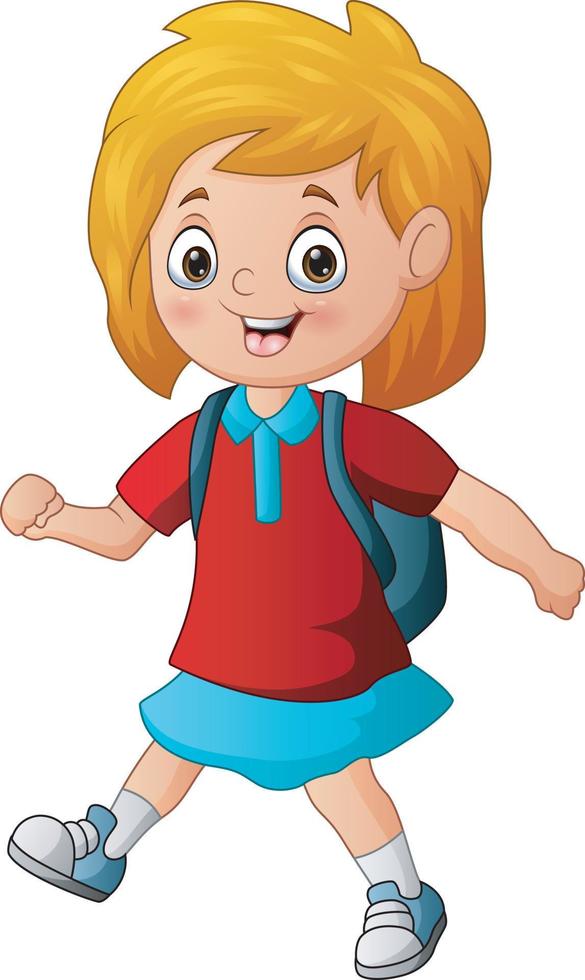 Happy cute girl walking to school vector