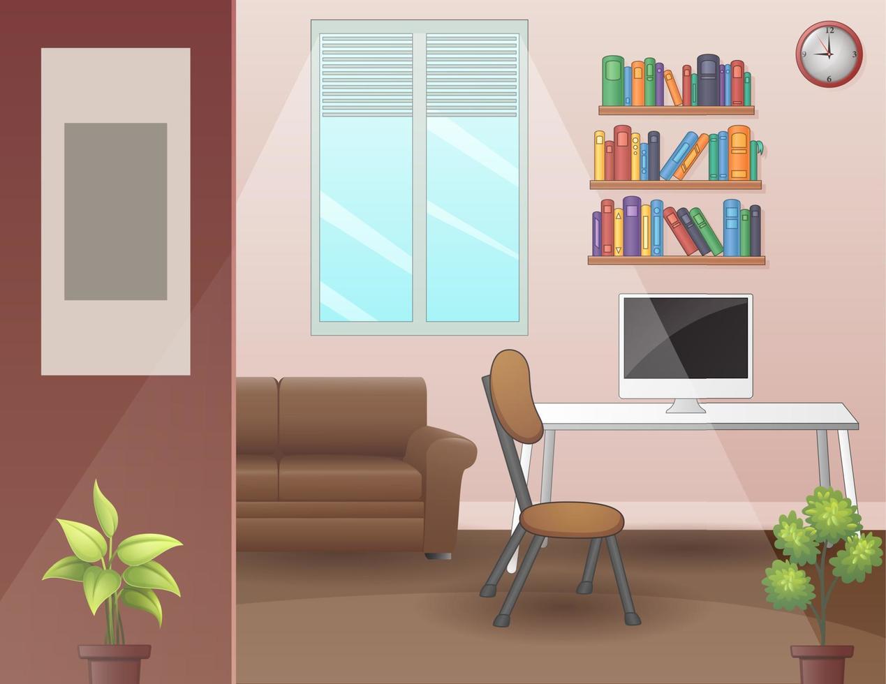 una habitación con un escritorio y una ilustración de computadora vector