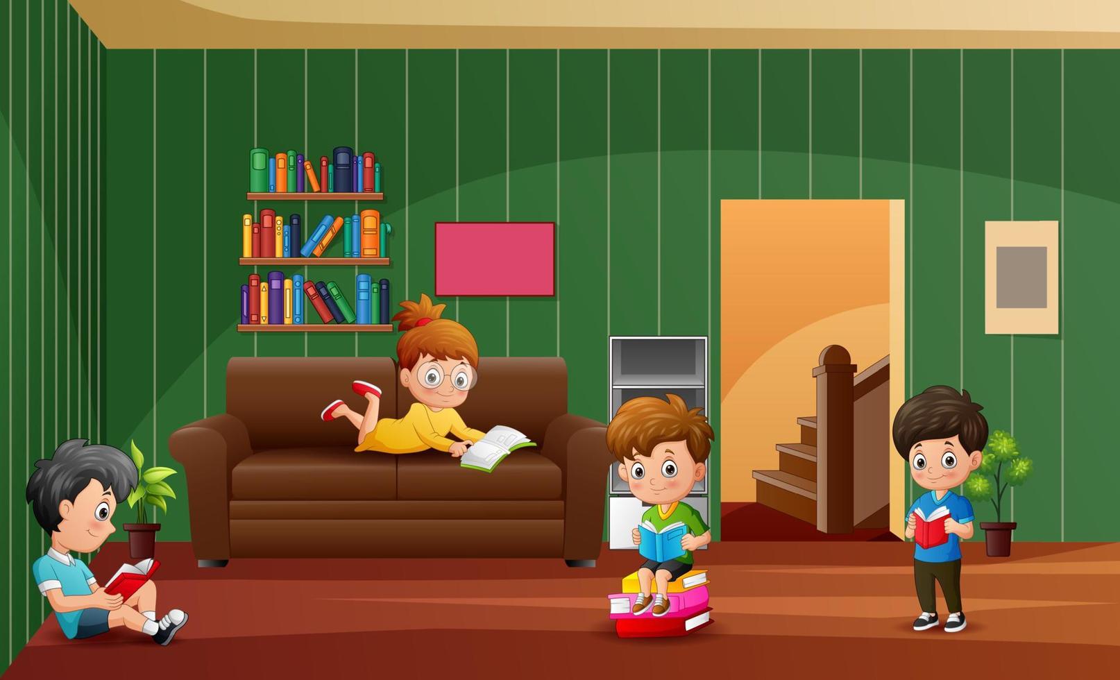 Cartoon the children learning at home illustration vector