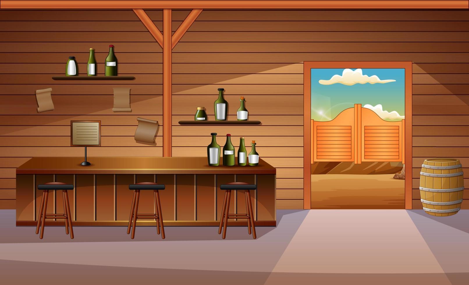 barra del oeste salvaje en estilo de madera con mucho alcohol vector