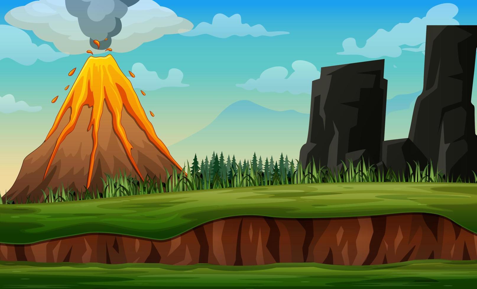 Background scene with a volcano eruption illustration vector