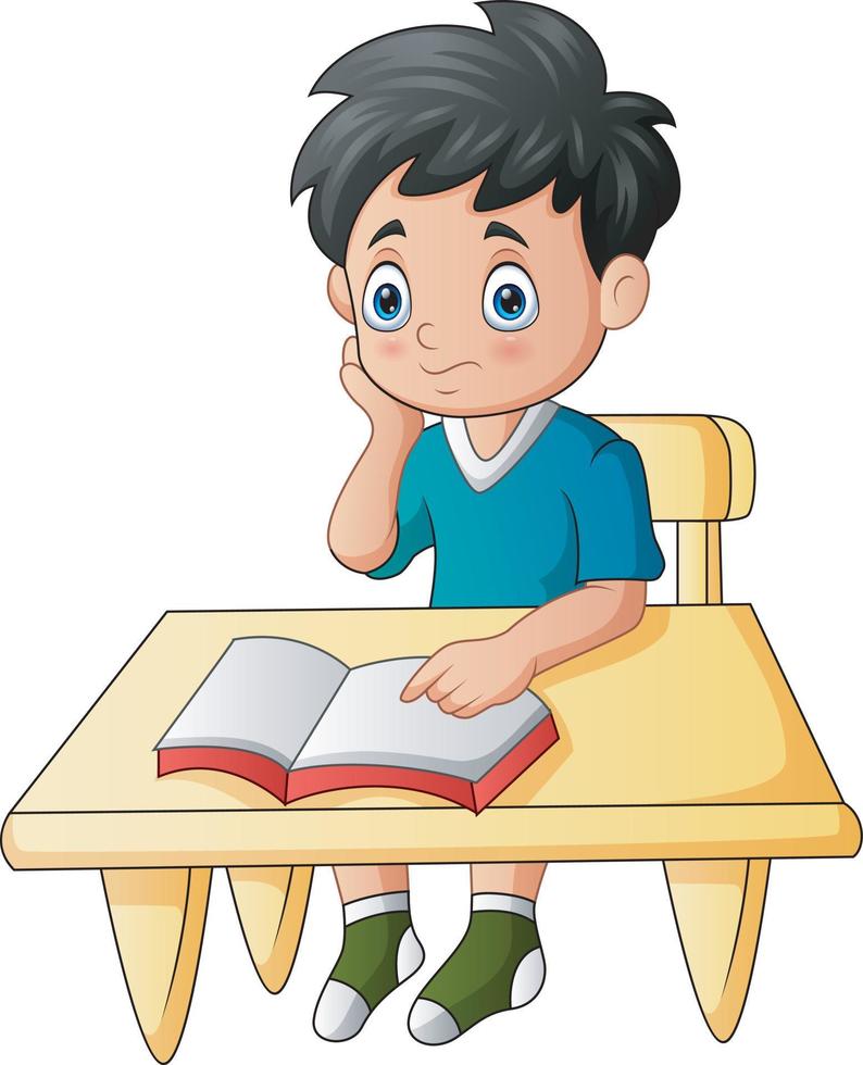 Cartoon illustration of boy learning on the desk vector