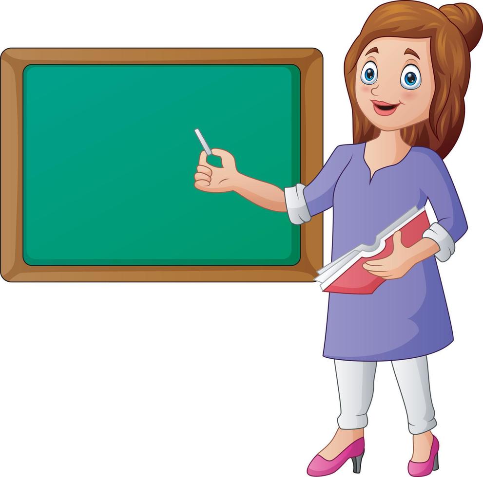 A woman teacher with pointer and chalkboard vector