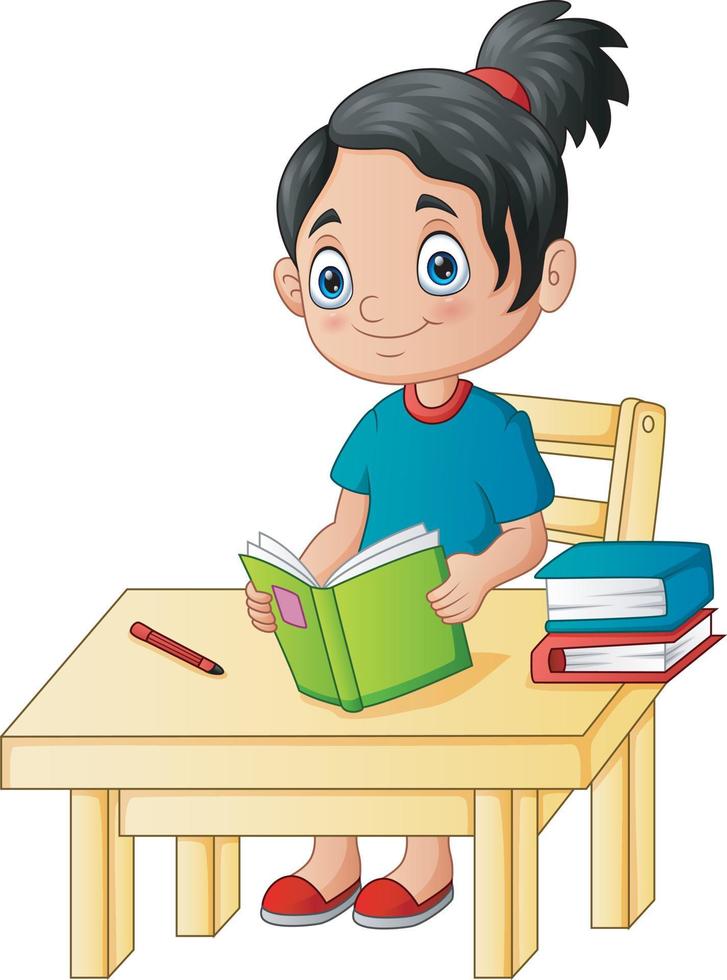 Cartoon a girl studying on the desk vector