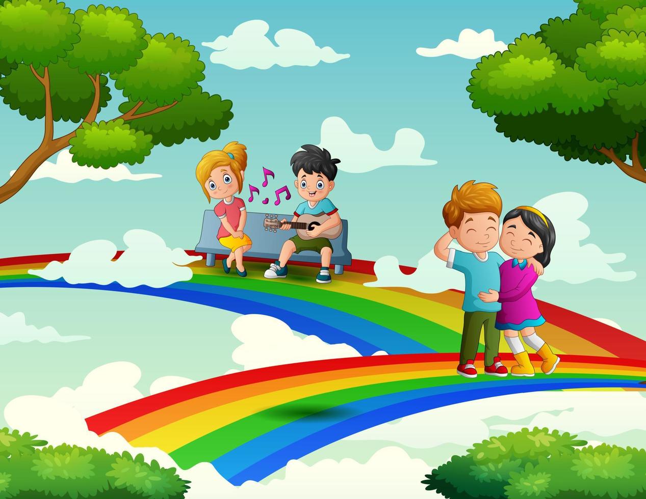 The rainbow with romantic couple illustration vector