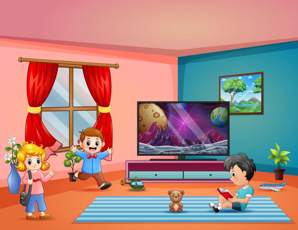 Happy children playing in the living room vector