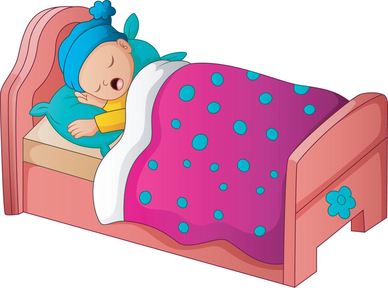 Cute boy sleeping in his bed vector