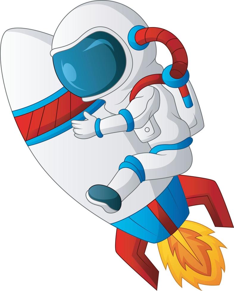 Cartoon illustration of astronaut riding on rocket vector