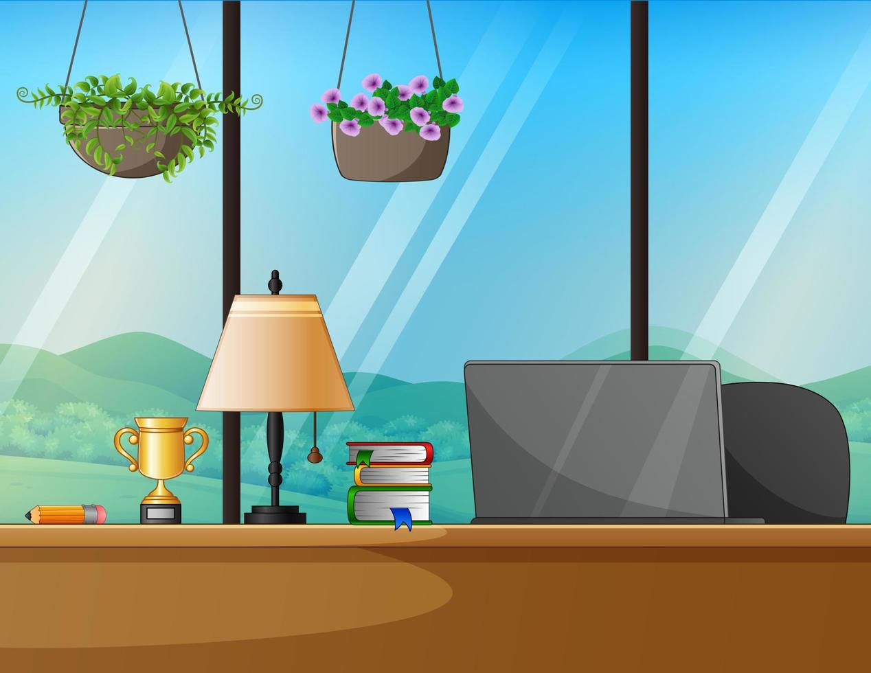 Work at home concept. Workplace with desk and computer vector