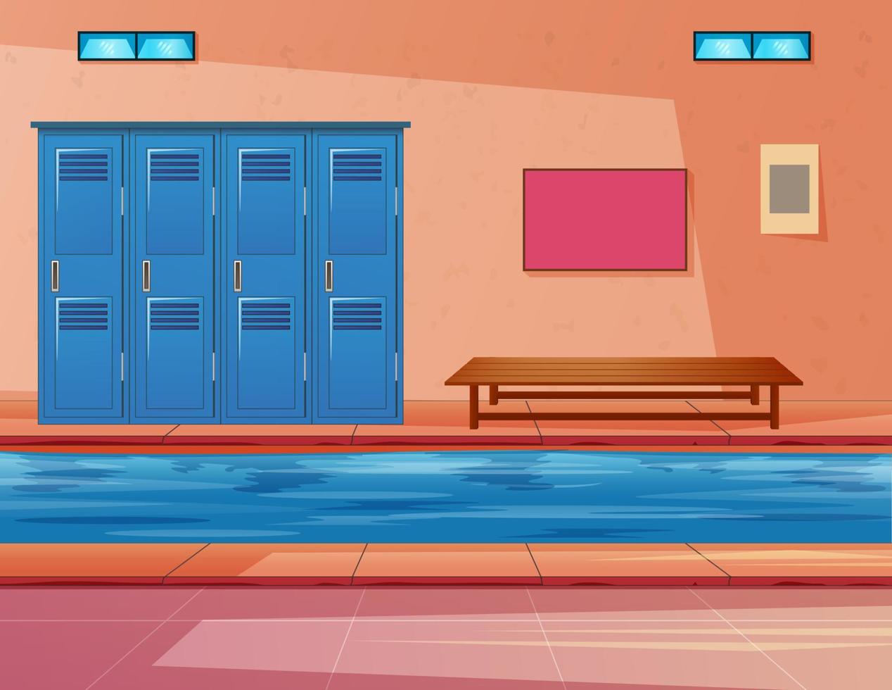 Public swimming pool inside with blue water vector