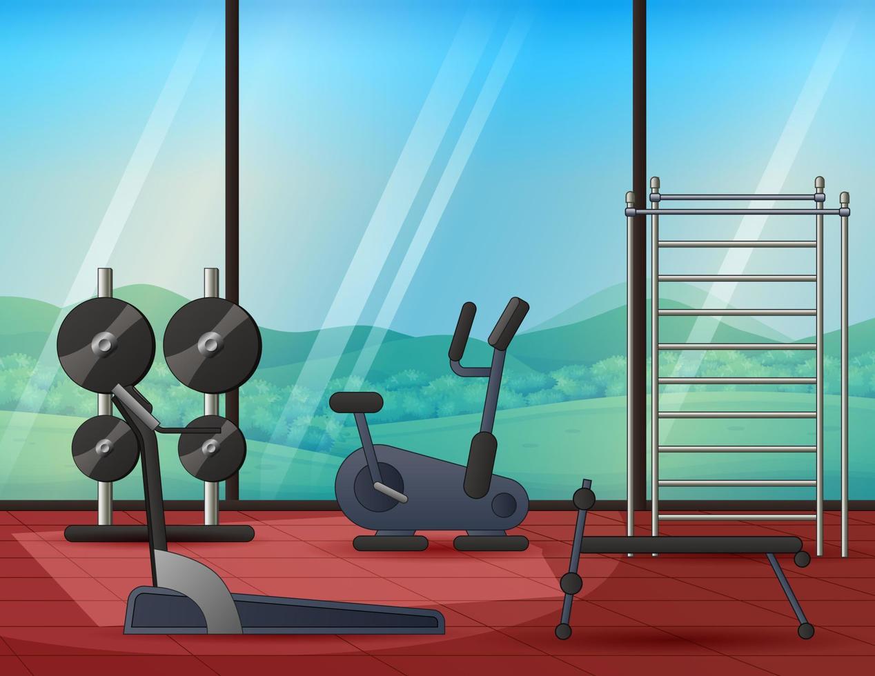 interior de la sala de gimnasio con equipamiento deportivo en el interior vector