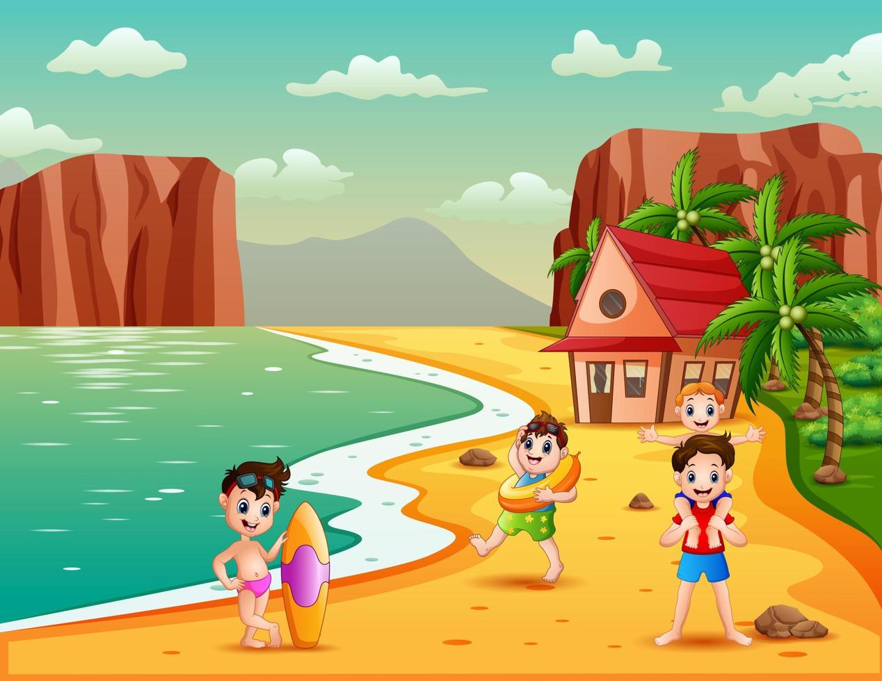 Summer vacation with many people at the beach vector