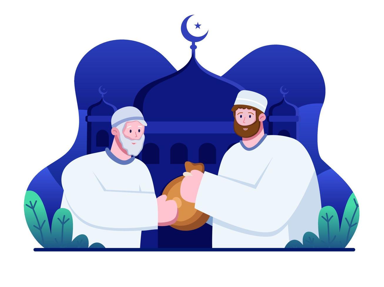 Muslim people greeting happy Eid al-Fitr vector