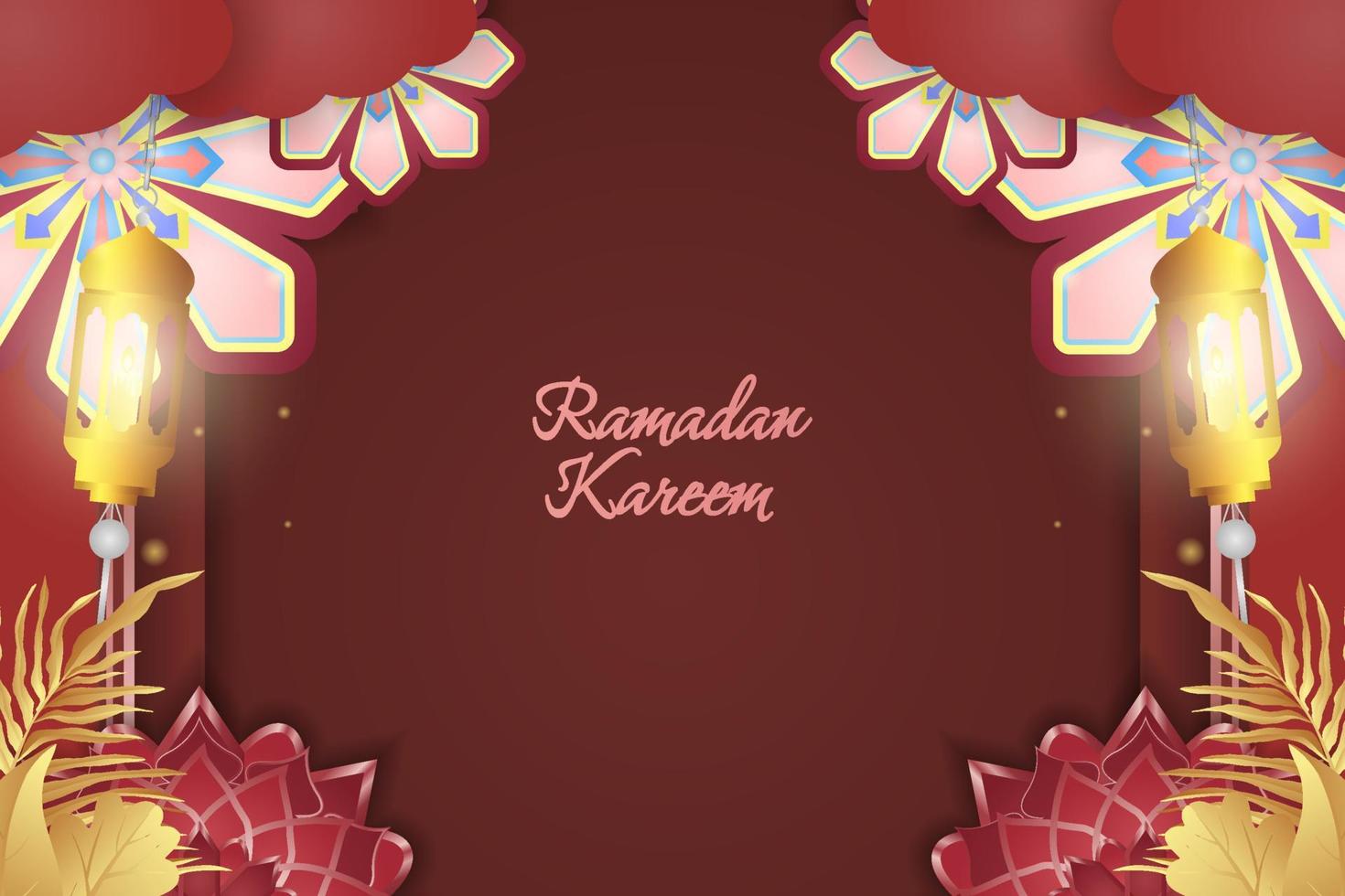 ramadan kareem lujo islámico rojo y dorado con adorno vector