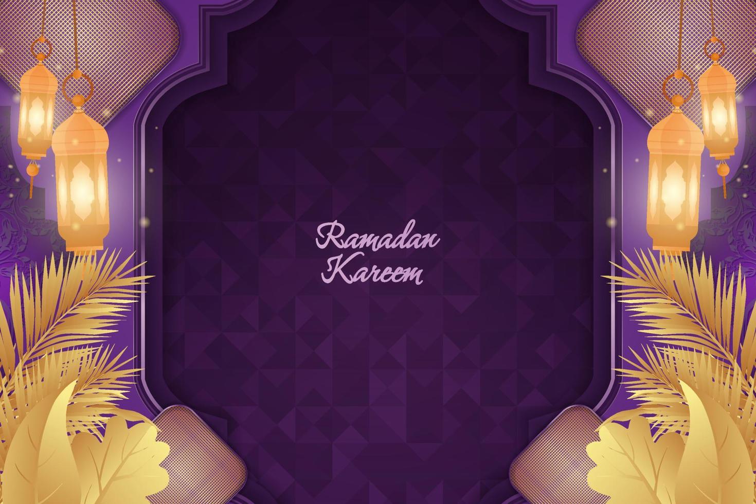 Background Ramadan Kareem Islamic purple and gold luxury with mandala vector