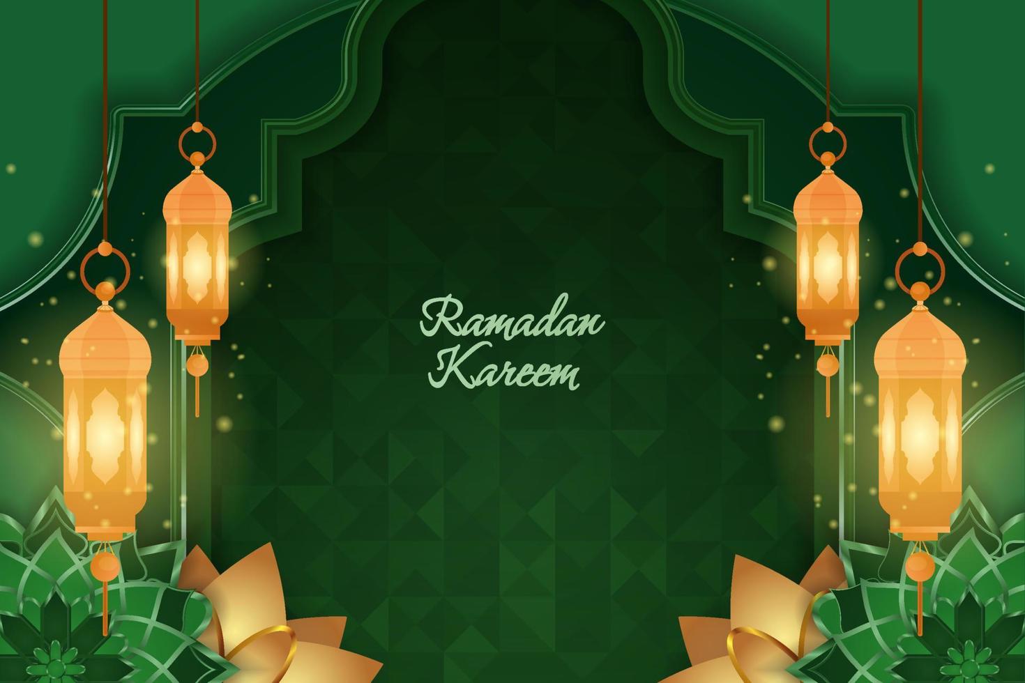 Ramadan Kareem Islamic green and gold luxury vector