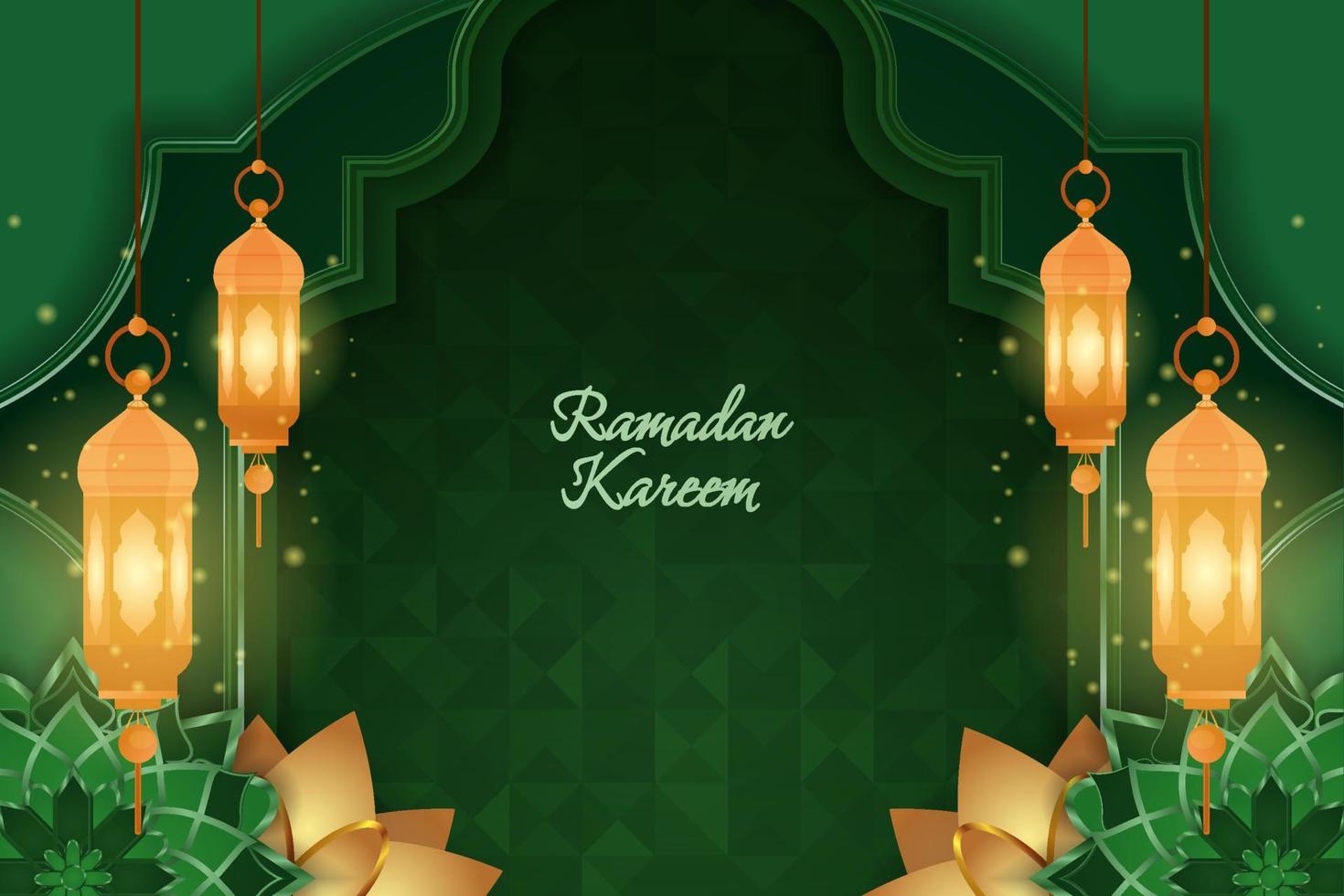 ramadan kareem islámico verde y oro de lujo vector