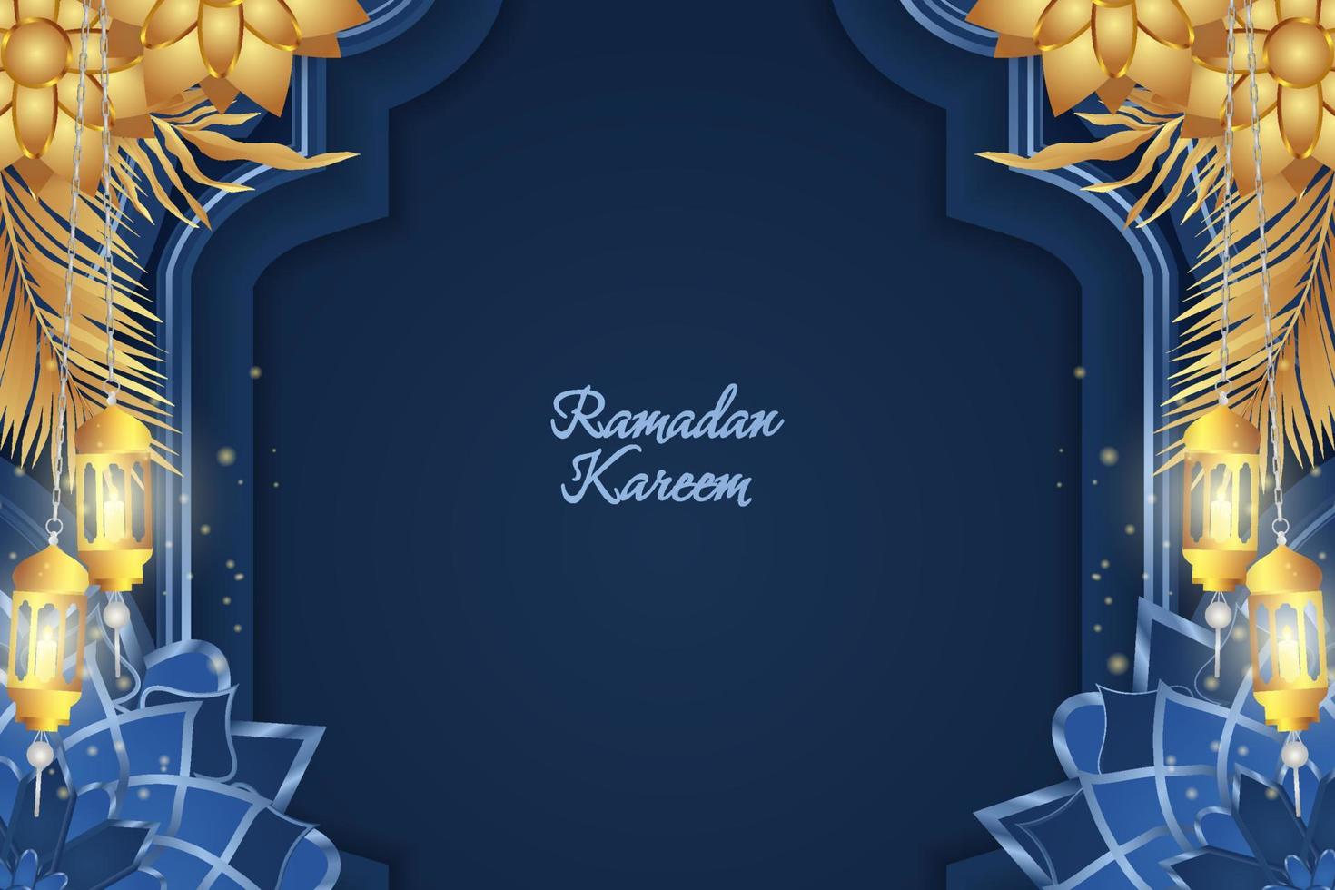 Ramadan Kareem Islamic blue and gold luxury color with ornament vector