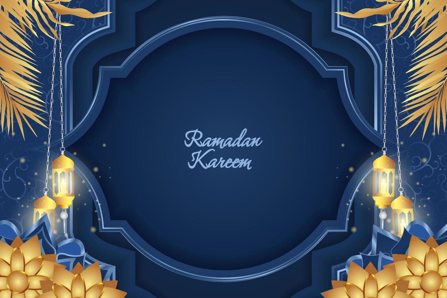 Ramadan Kareem Islamic background blue and gold luxury vector