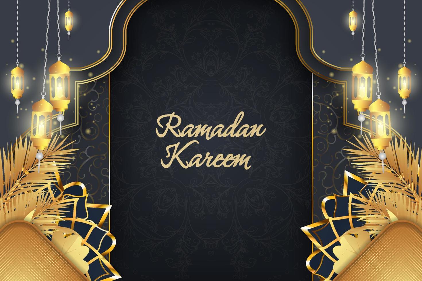 Ramadan Kareem Islamic background grey and gold luxury with element vector