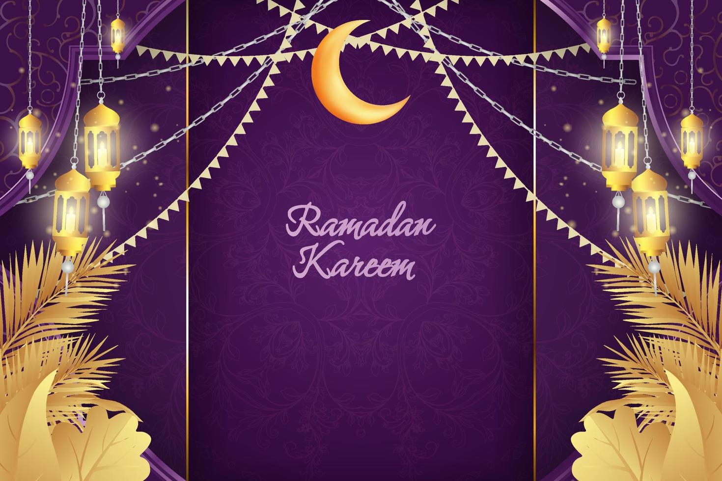fondo ramadan kareem islámico púrpura y oro lujo con mandala vector