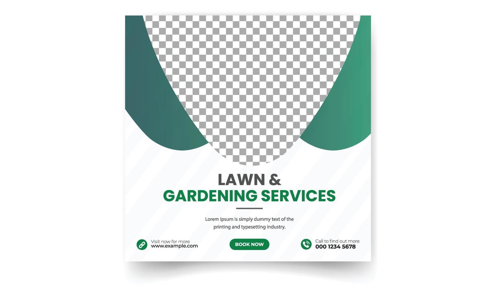 Lawn or gardening service social media post and web banner template vector