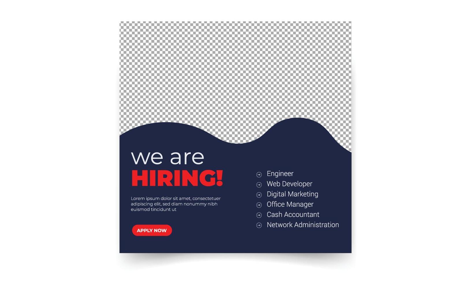 We are hiring job vacancy web banner and social media post template vector