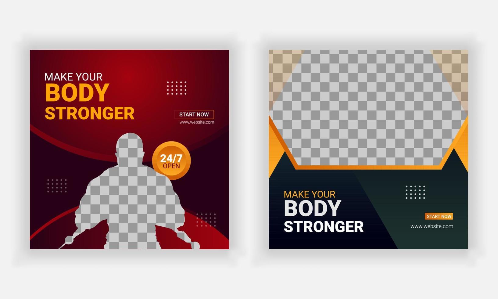 modern creative social media post and web template bundle for gym and fitness. vector