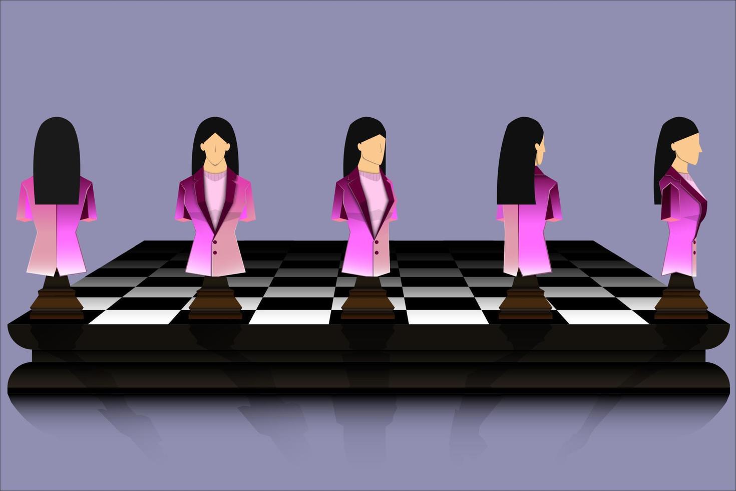 Leadership, chess businesswoman, vector illustration in papercut character design