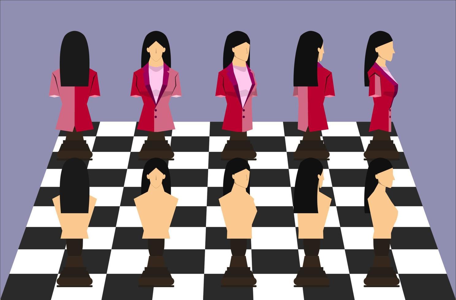 leadership, chess businesswoman, vector Illustration In flat character design