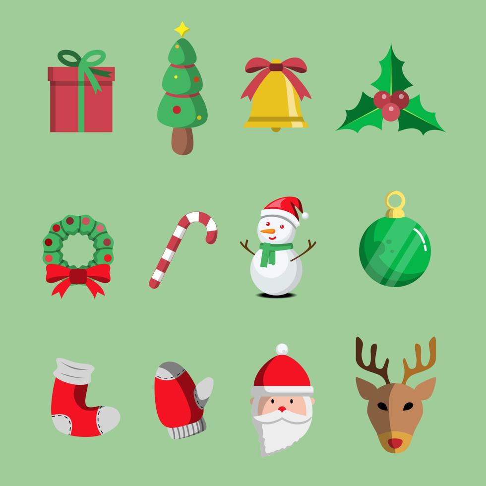 conjunto de navidad icono diseño plano. ilustrador vectorial vector