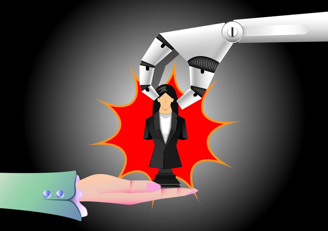 leadership concept, a robot give a black-chess-businesswoman to human,vector illustrator vector