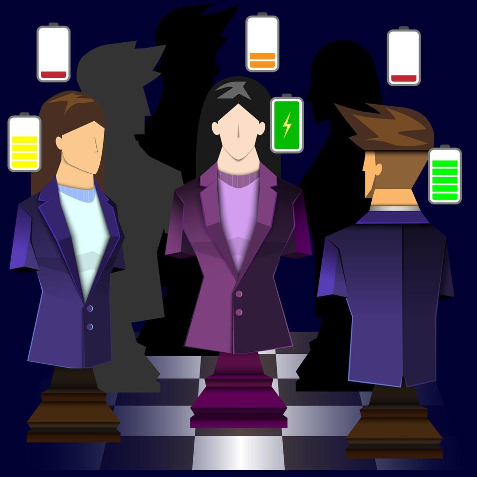 leadership concept, low-high battery of chess businessman and woman, the star of the group, vector illustrator