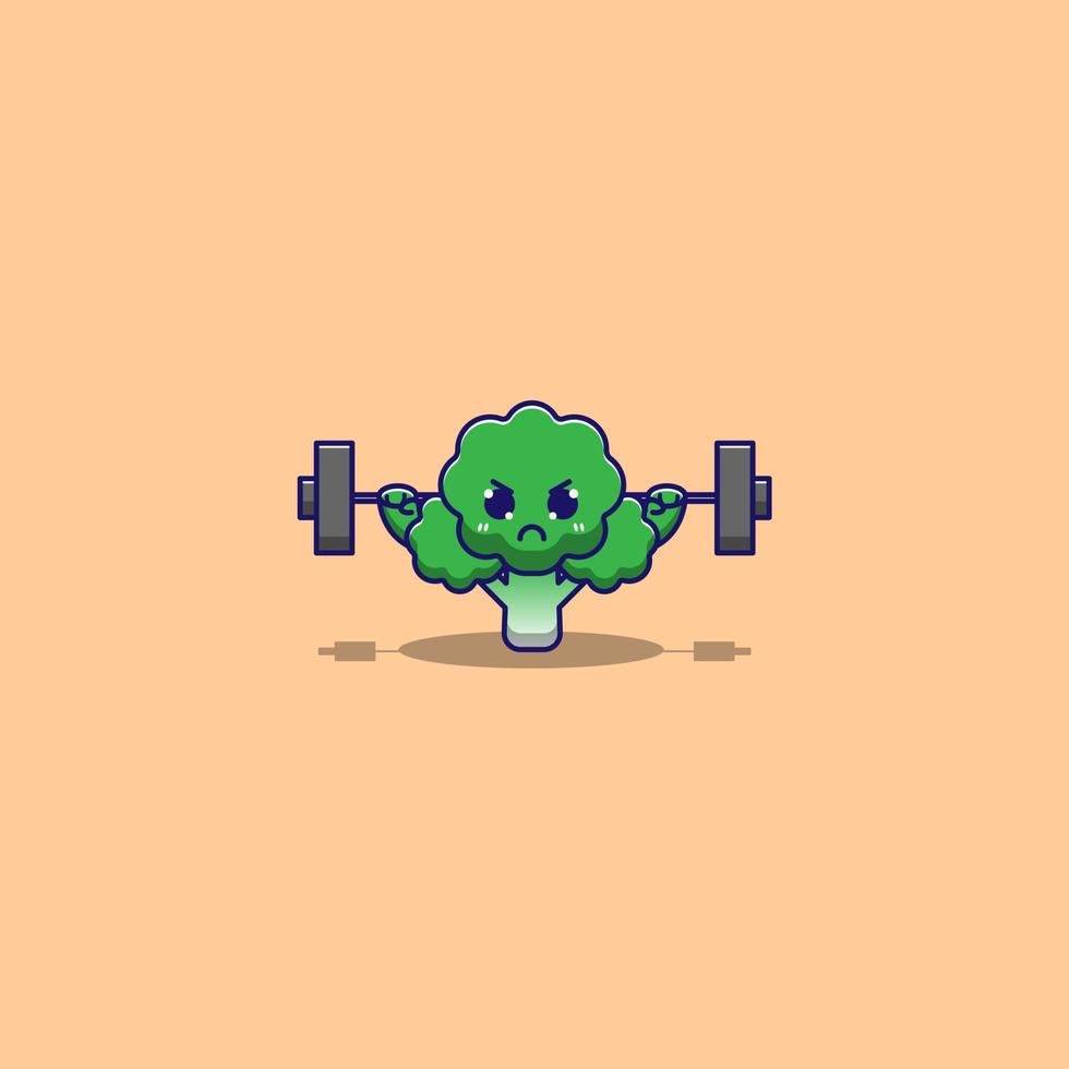 cute broccoli doing weight training vector
