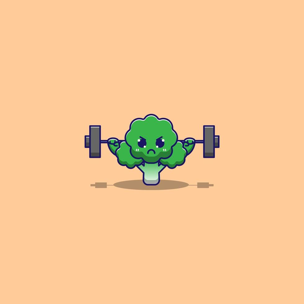 cute broccoli doing weight training vector