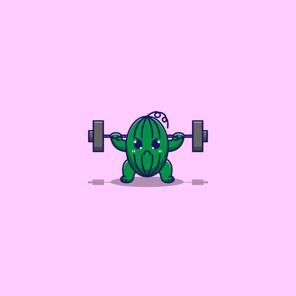 cute cucumber doing weight training vector