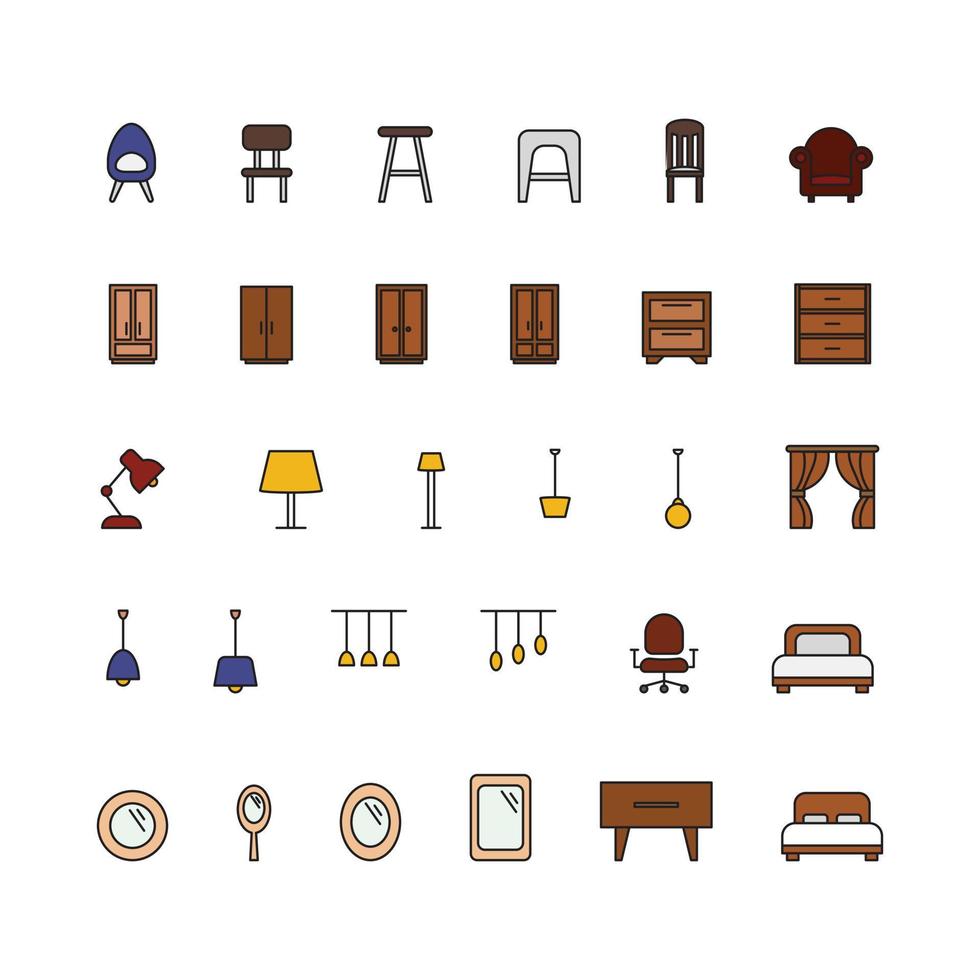 conjunto de iconos de muebles editables para sitio web, símbolo, vector de presentación