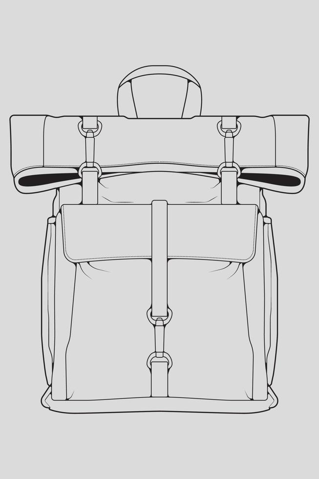 Sketch of a rucksack. Backpack isolated on white background. Vector illustration of a sketch style.