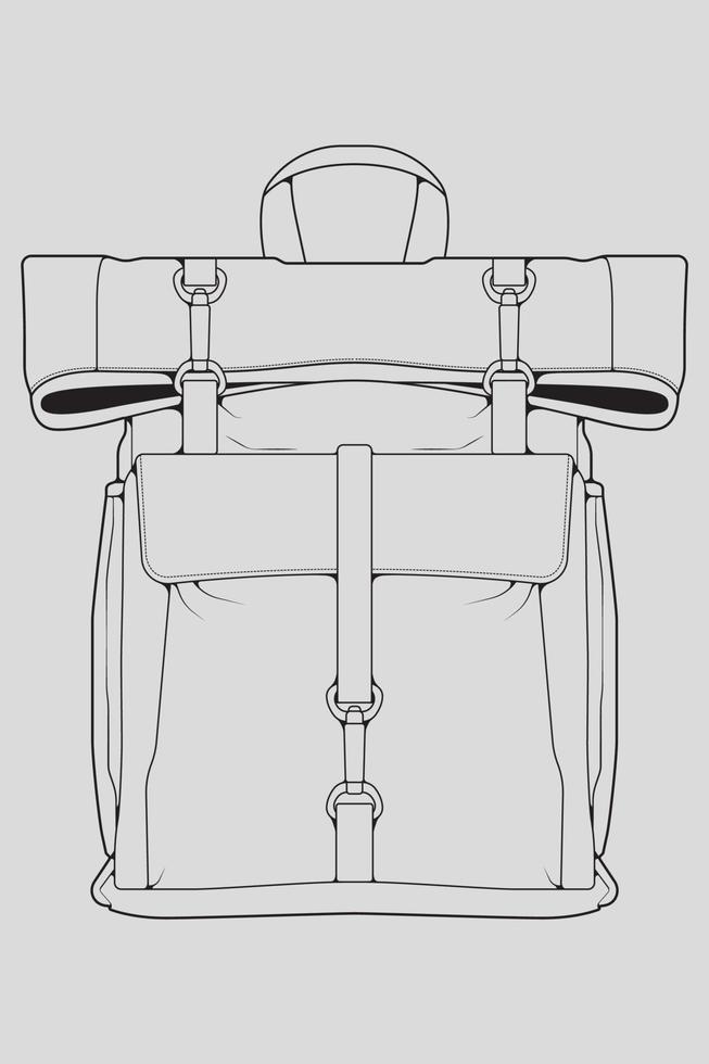 Sketch of a rucksack. Backpack isolated on white background. Vector illustration of a sketch style.