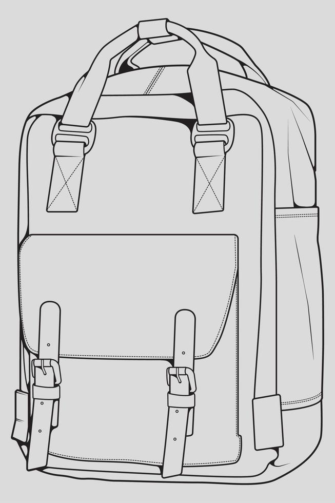 Sketch of a rucksack. Backpack isolated on white background. Vector illustration of a sketch style.