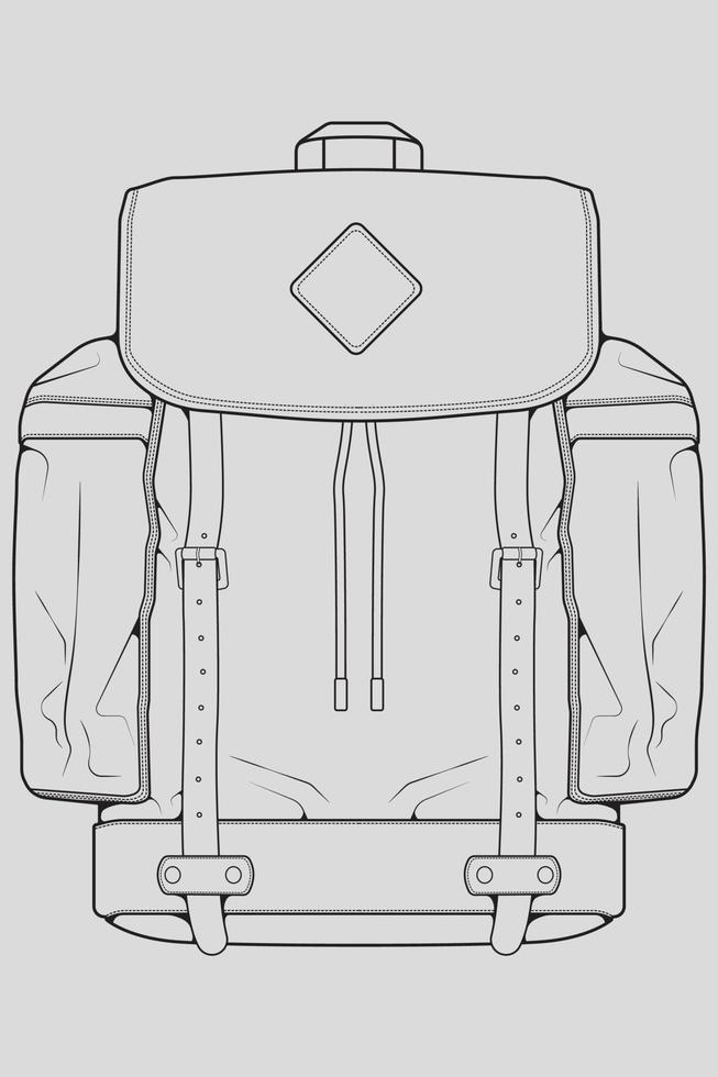 Sketch of a rucksack. Backpack isolated on white background. Vector illustration of a sketch style.