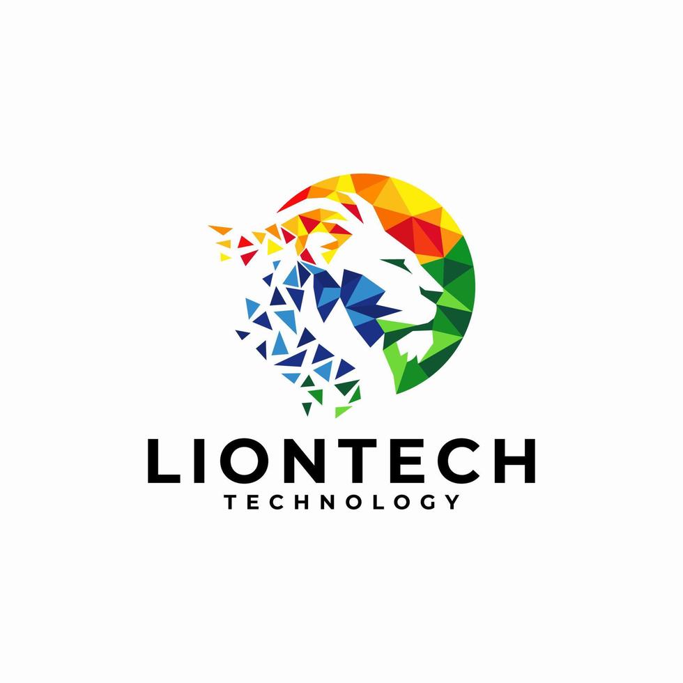 Ilustración de vector de diseño de logotipo de tecnología de cabeza de león